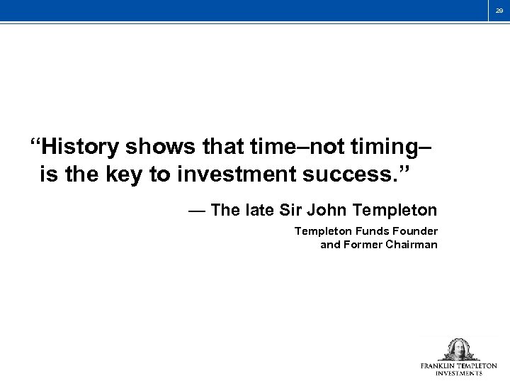 29 “History shows that time–not timing– is the key to investment success. ” —