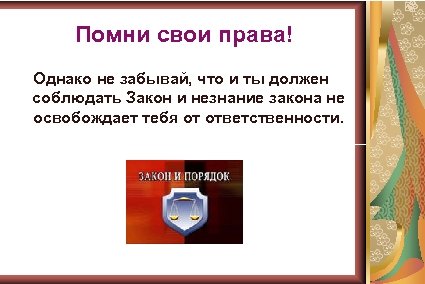 Помни свои права! Однако не забывай, что и ты должен соблюдать Закон и незнание