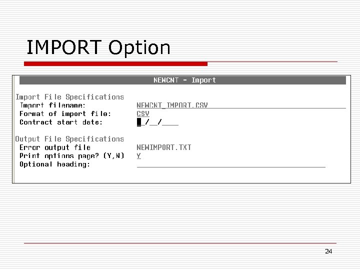 IMPORT Option 24 