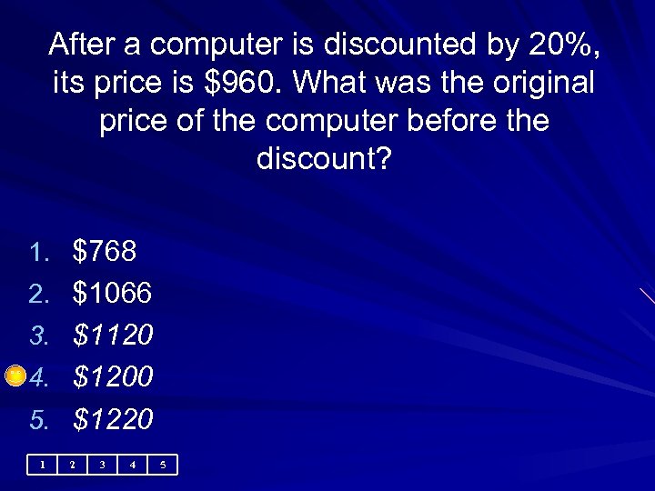 After a computer is discounted by 20%, its price is $960. What was the