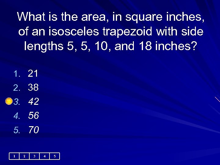 What is the area, in square inches, of an isosceles trapezoid with side lengths