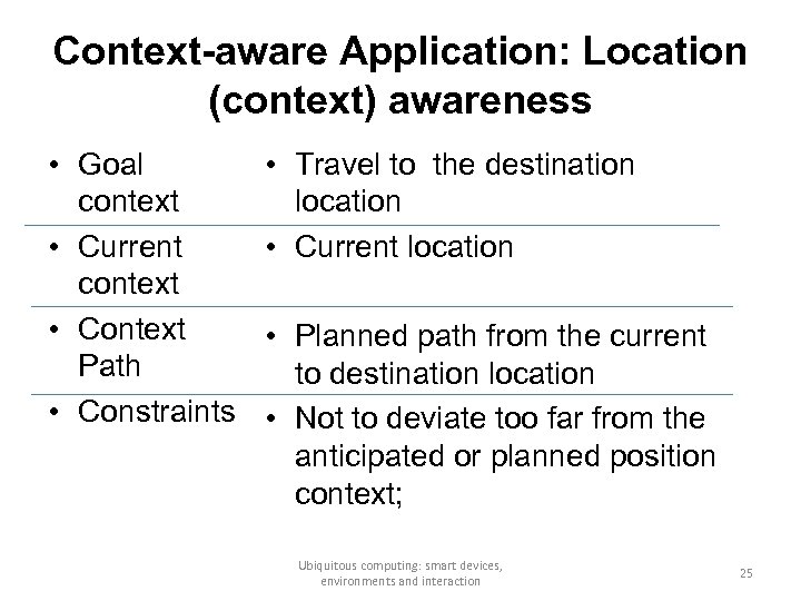 Context-aware Application: Location (context) awareness • Goal context • Current context • Context Path