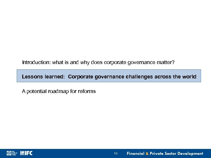 Introduction: what is and why does corporate governance matter? Lessons learned: Corporate governance challenges