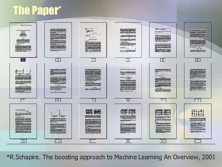 The Paper* *R. Schapire. The boosting approach to Machine Learning An Overview, 2001 