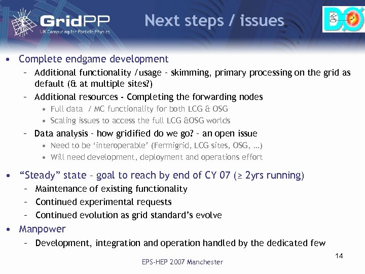 Next steps / issues • Complete endgame development – Additional functionality /usage – skimming,