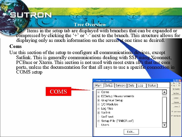 Tree Overview Items in the setup tab are displayed with branches that can be