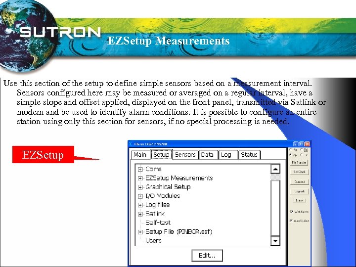 EZSetup Measurements Use this section of the setup to define simple sensors based on