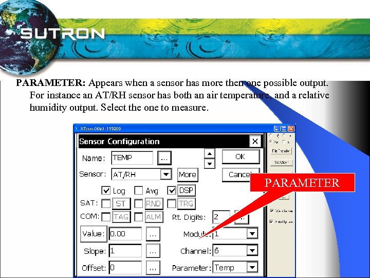PARAMETER: Appears when a sensor has more then one possible output. For instance an