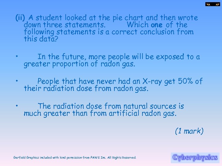 (ii) A student looked at the pie chart and then wrote down three statements.