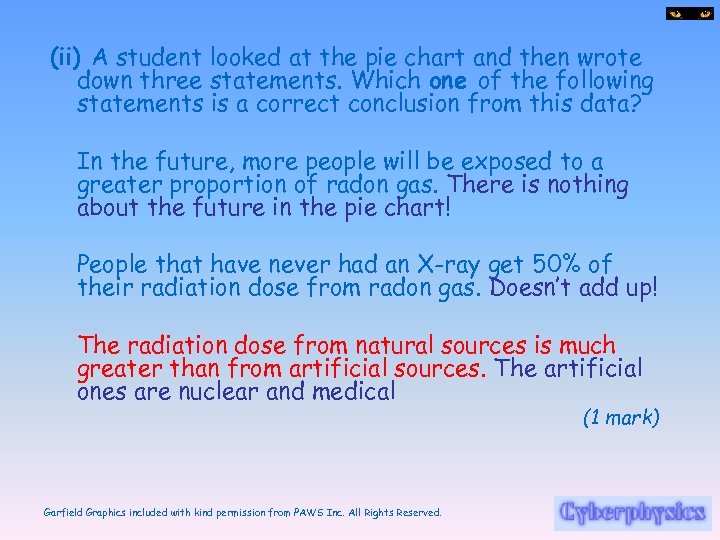 (ii) A student looked at the pie chart and then wrote down three statements.