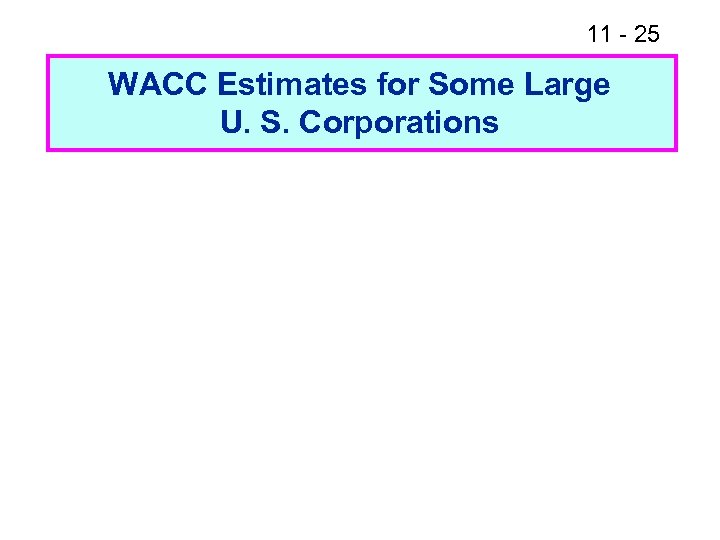 11 - 25 WACC Estimates for Some Large U. S. Corporations 