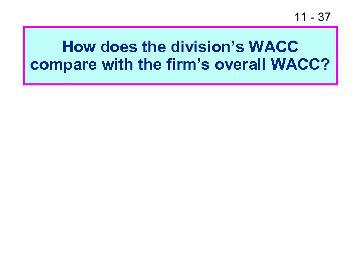 11 - 37 How does the division’s WACC compare with the firm’s overall WACC?