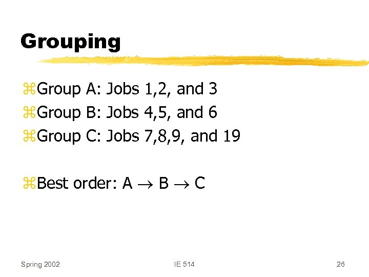 Grouping z. Group A: Jobs 1, 2, and 3 z. Group B: Jobs 4,