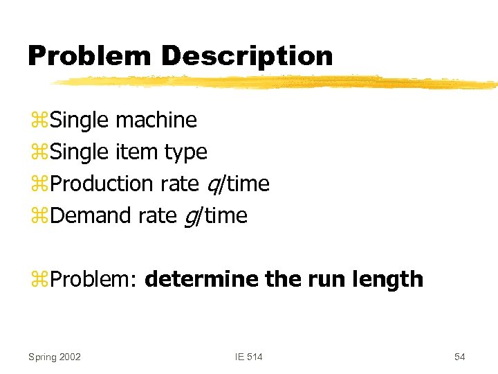 Problem Description z. Single machine z. Single item type z. Production rate q/time z.