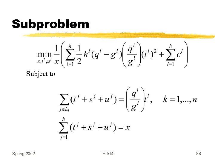 Subproblem Subject to Spring 2002 IE 514 88 