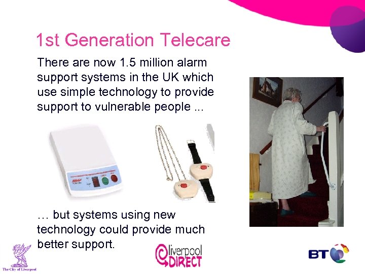 1 st Generation Telecare There are now 1. 5 million alarm support systems in