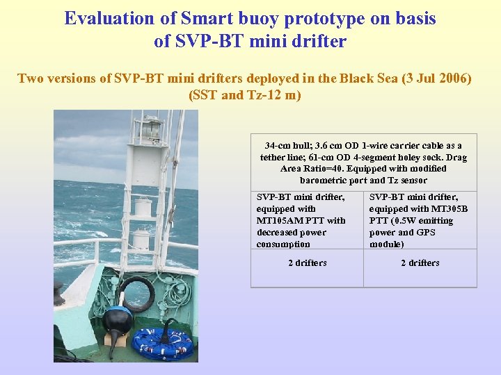 Evaluation of Smart buoy prototype on basis of SVP-BT mini drifter Two versions of