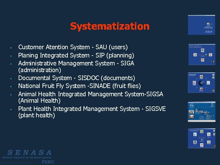 Systematization • • Customer Atention System - SAU (users) Planing Integrated System - SIP