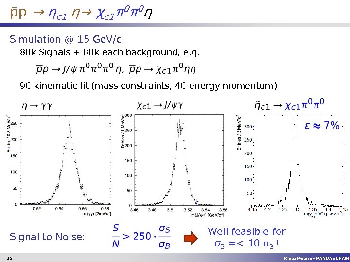  p → ƞc 1 ƞ→ χc 1π0π0ƞ Simulation @ 15 Ge. V/c 80