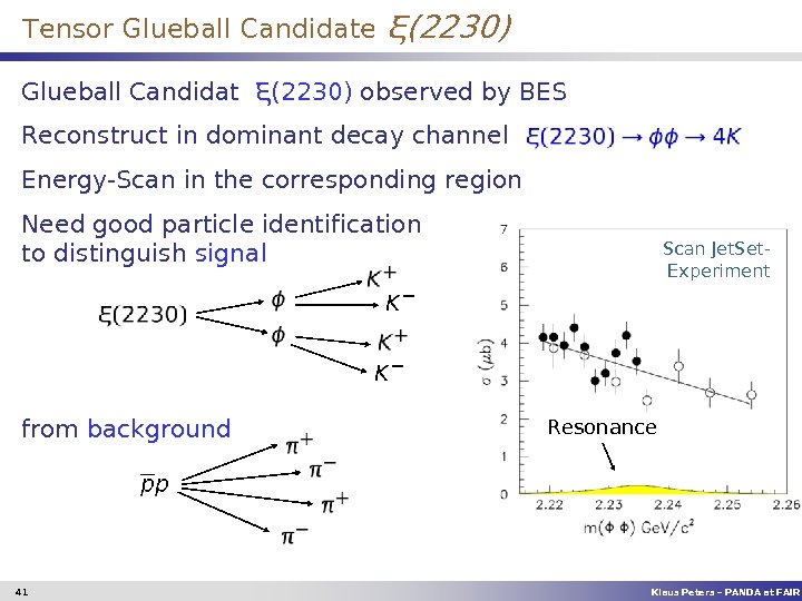 Tensor Glueball Candidate ξ(2230) Glueball Candidat ξ(2230) observed by BES Reconstruct in dominant decay