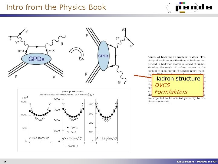 Intro from the Physics Book Hadron structure DVCS Formfaktors 9 Klaus Peters – PANDA