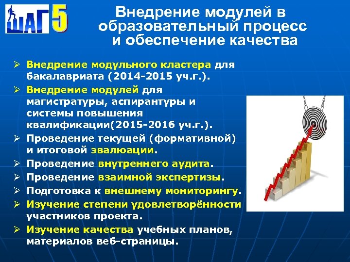 Внедрение модулей в образовательный процесс и обеспечение качества Ø Внедрение модульного кластера для бакалавриата