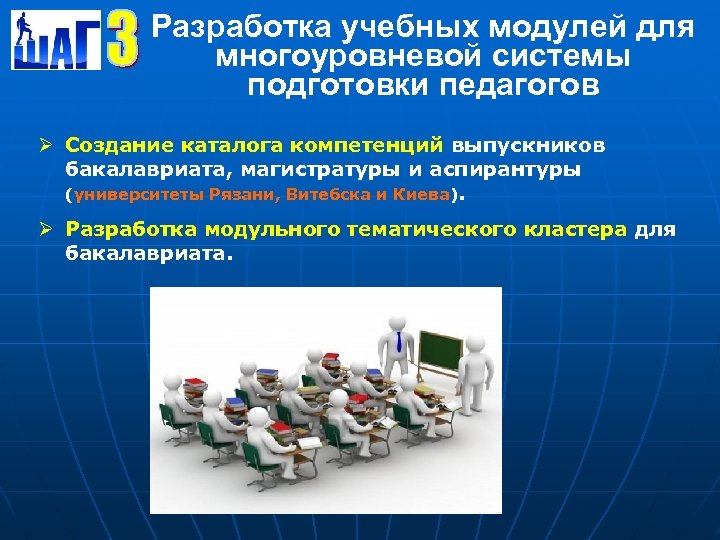 Разработка учебных модулей для многоуровневой системы подготовки педагогов Ø Создание каталога компетенций выпускников бакалавриата,