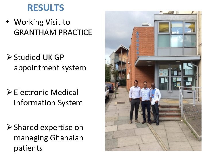 RESULTS • Working Visit to GRANTHAM PRACTICE Ø Studied UK GP appointment system Ø