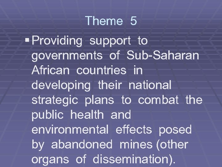 Theme 5 § Providing support to governments of Sub-Saharan African countries in developing their