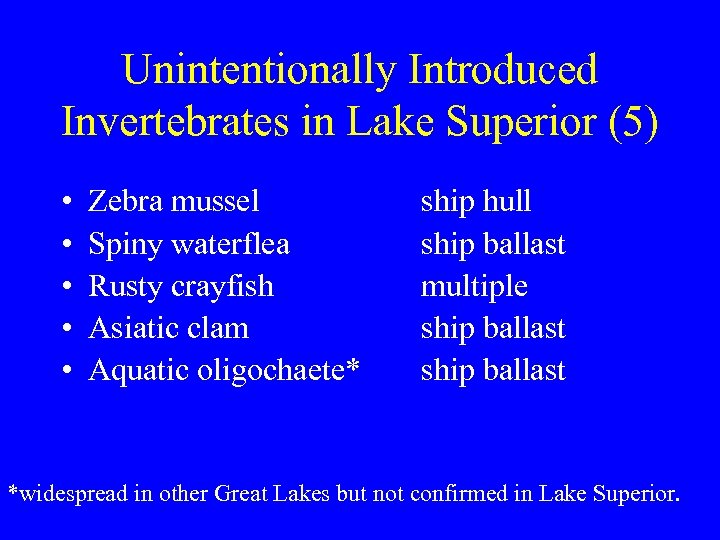 Unintentionally Introduced Invertebrates in Lake Superior (5) • • • Zebra mussel Spiny waterflea