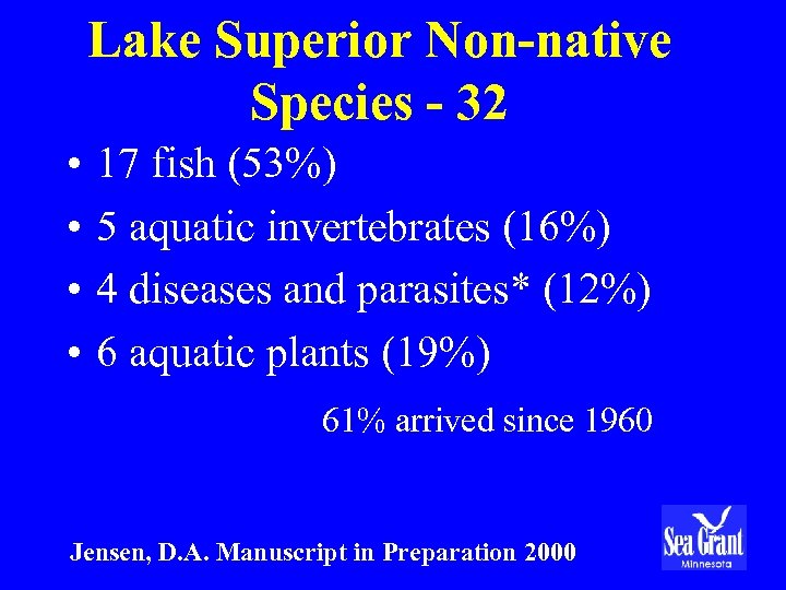 Lake Superior Non-native Species - 32 • • 17 fish (53%) 5 aquatic invertebrates