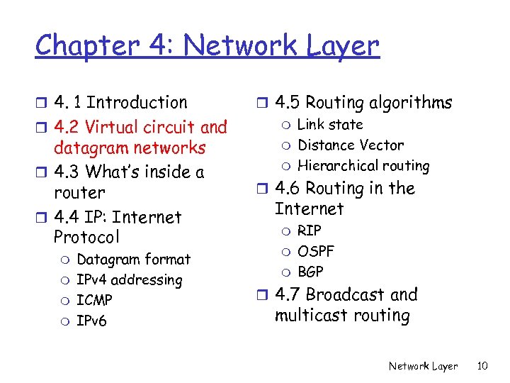 Chapter 4: Network Layer r 4. 1 Introduction r 4. 2 Virtual circuit and