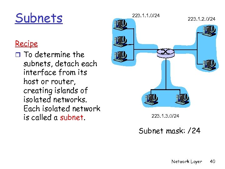 Subnets Recipe r To determine the subnets, detach each interface from its host or