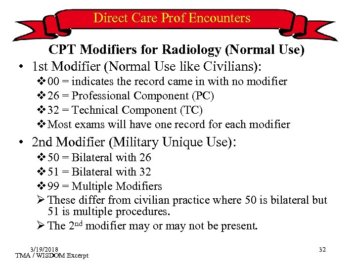 Direct Care Prof Encounters CPT Modifiers for Radiology (Normal Use) • 1 st Modifier
