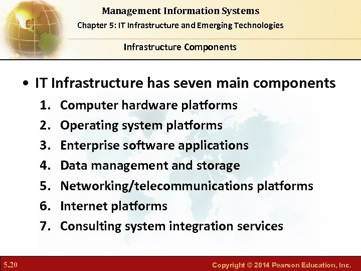 Management Information Systems Chapter 5: IT Infrastructure and Emerging Technologies Infrastructure Components • IT