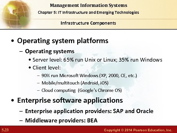 Management Information Systems Chapter 5: IT Infrastructure and Emerging Technologies Infrastructure Components • Operating