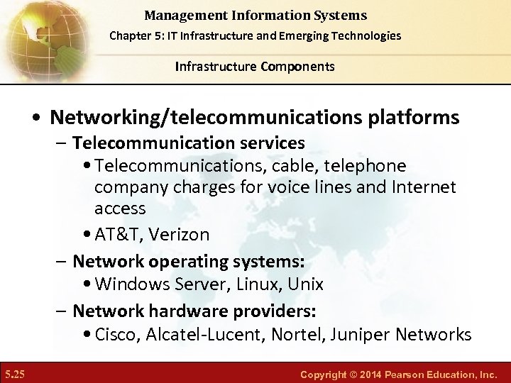 Management Information Systems Chapter 5: IT Infrastructure and Emerging Technologies Infrastructure Components • Networking/telecommunications