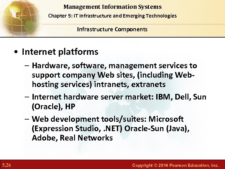 Management Information Systems Chapter 5: IT Infrastructure and Emerging Technologies Infrastructure Components • Internet