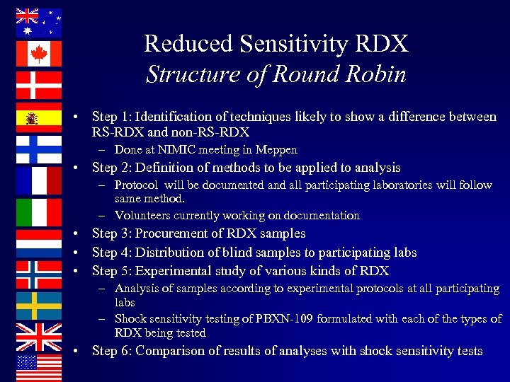 Reduced Sensitivity RDX Structure of Round Robin • Step 1: Identification of techniques likely