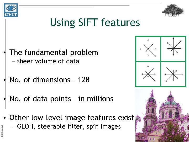 Using SIFT features • The fundamental problem – sheer volume of data • No.