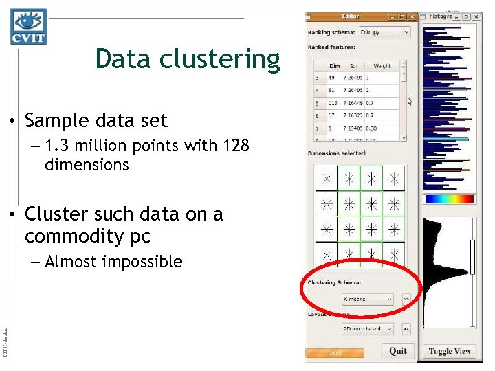 Data clustering • Sample data set – 1. 3 million points with 128 dimensions