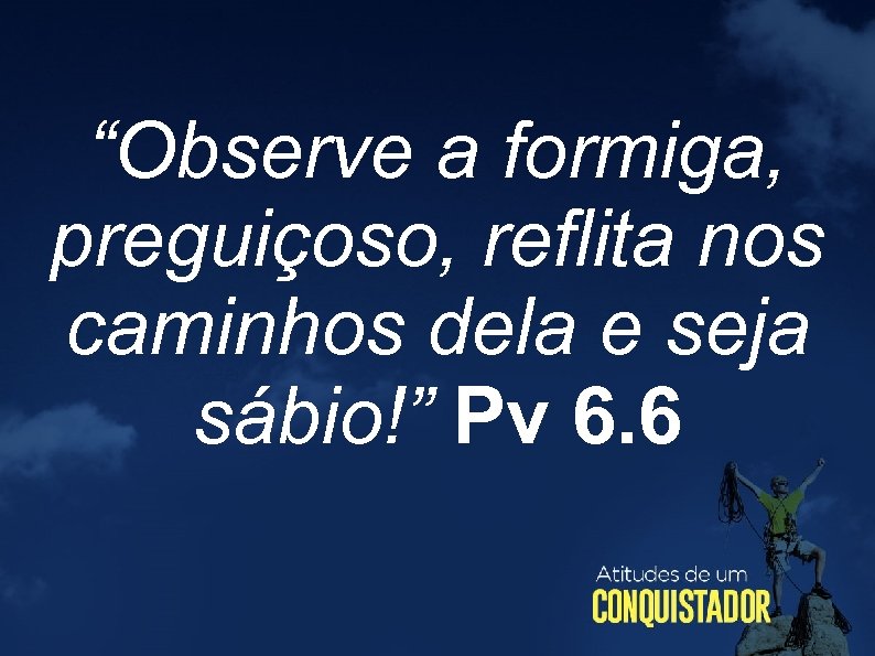 “Observe a formiga, preguiçoso, reflita nos caminhos dela e seja sábio!” Pv 6. 6