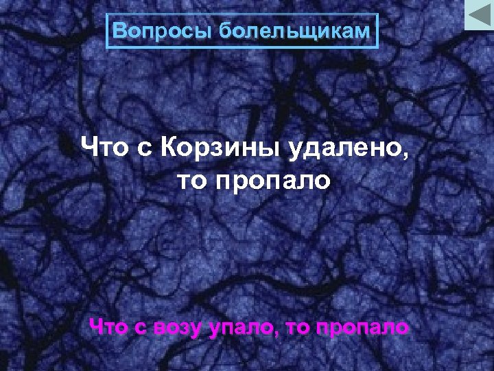 Вопросы болельщикам Что с Корзины удалено, то пропало Что с возу упало, то пропало