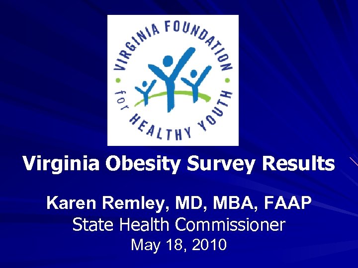 Virginia Obesity Survey Results Karen Remley, MD, MBA, FAAP State Health Commissioner May 18,