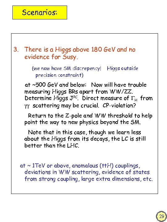 Scenarios: 3. There is a Higgs above 180 Ge. V and no evidence for