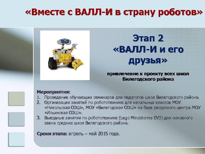  «Вместе с ВАЛЛ-И в страну роботов» Этап 2 «ВАЛЛ-И и его друзья» привлечение