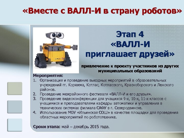  «Вместе с ВАЛЛ-И в страну роботов» Этап 4 «ВАЛЛ-И приглашает друзей» привлечение к