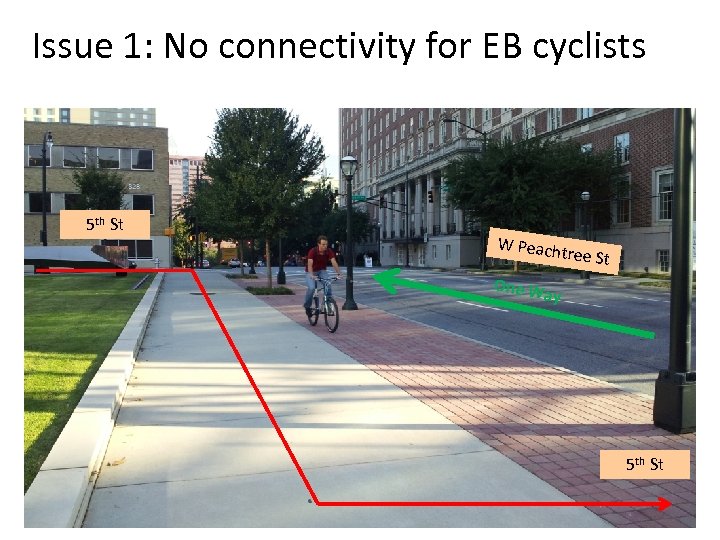 Issue 1: No connectivity for EB cyclists 5 th St W Peacht ree St