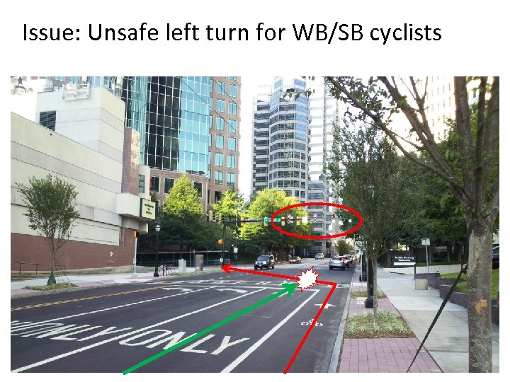 Issue: Unsafe left turn for WB/SB cyclists 