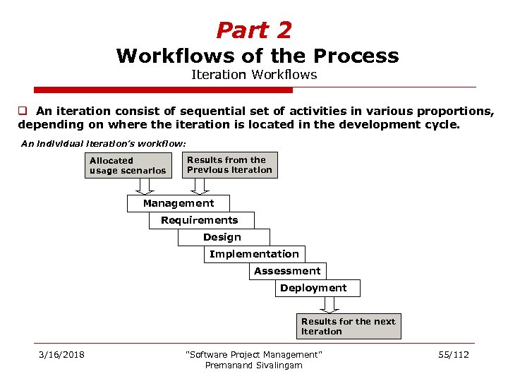 Part 2 Workflows of the Process Iteration Workflows q An iteration consist of sequential